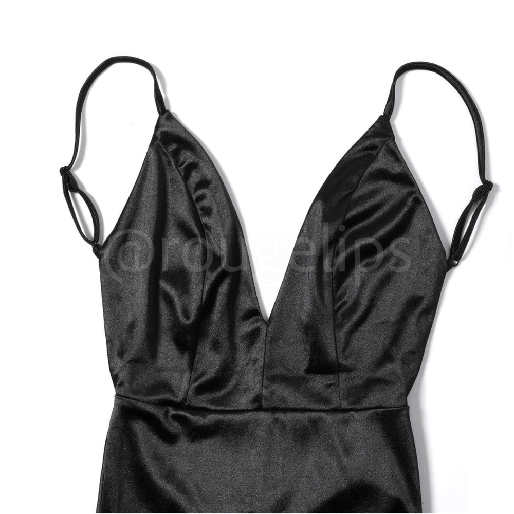 Black Deep V Neck Backless Ruched Long Slip Sheath Dress Evening Gown Prom - Picture 8 of 16